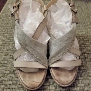 Firm Price! Distressed Leather/Fabric/Silver Embellished Heels - EU37